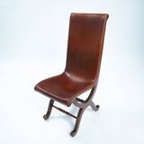 Pierre Lottier brown Spanish leather Slipper chairs by Almazan, 1950s