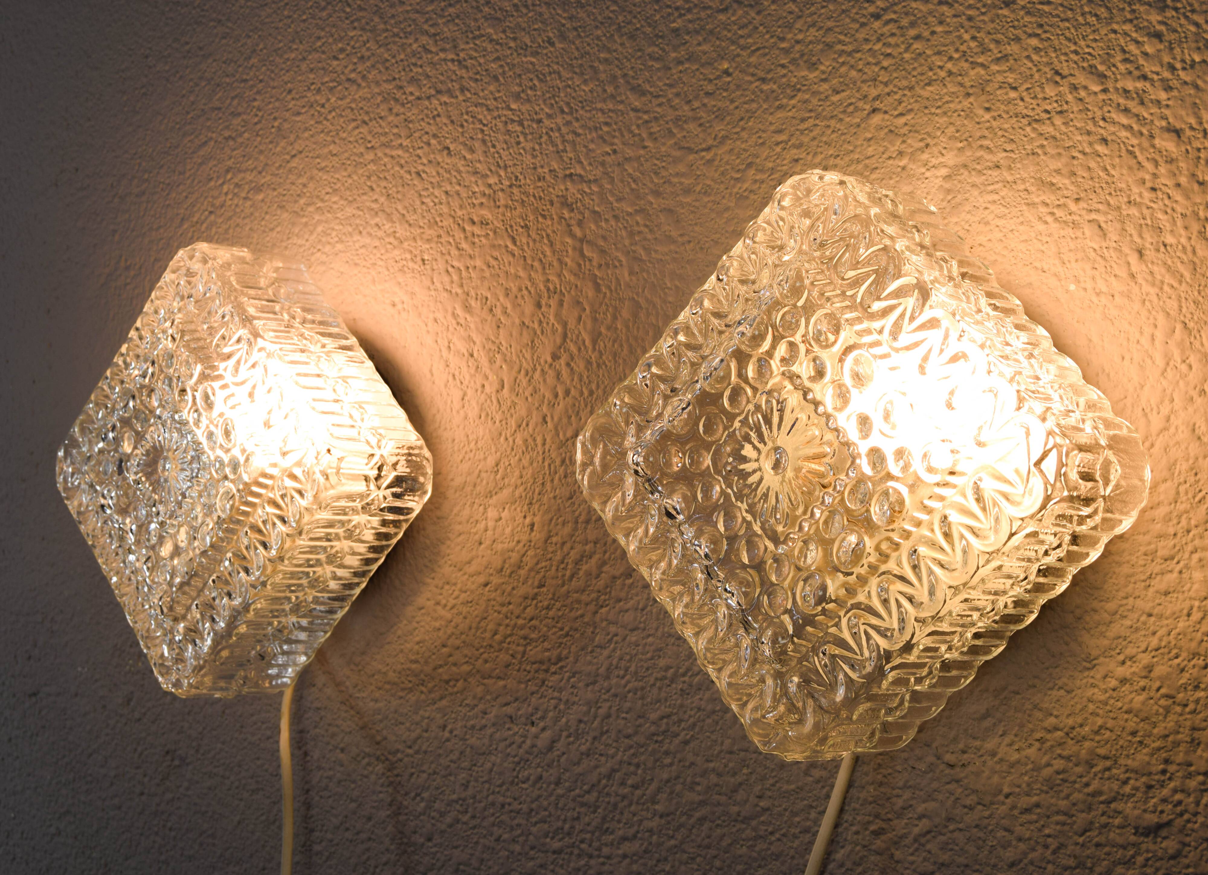 Mid century modern germany cut glass flush mount set 60s