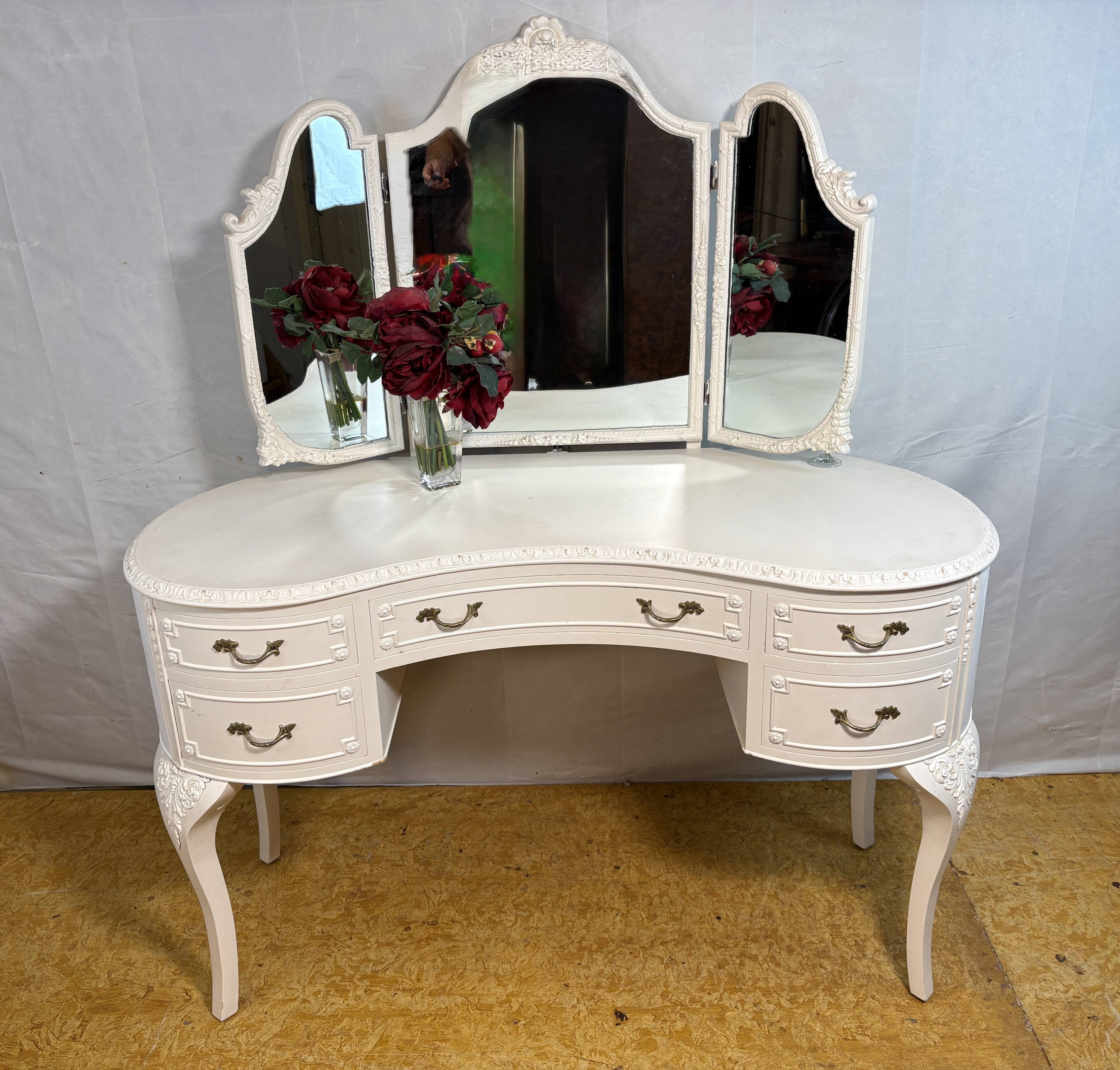 Vintage French Louis XV Style Olympus Dressing Table – Triple Mirror Vanity