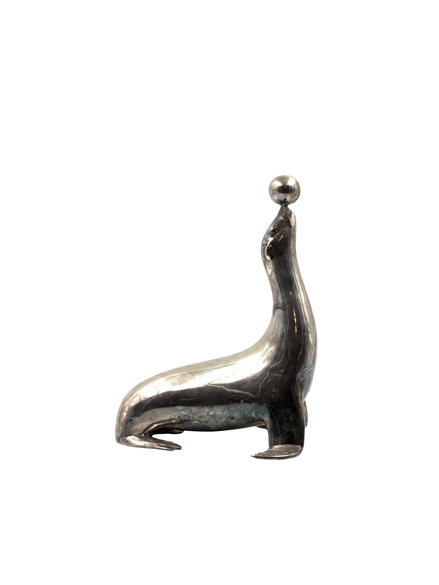 Art deco silverplated brass Seal sculpture, France 1940s