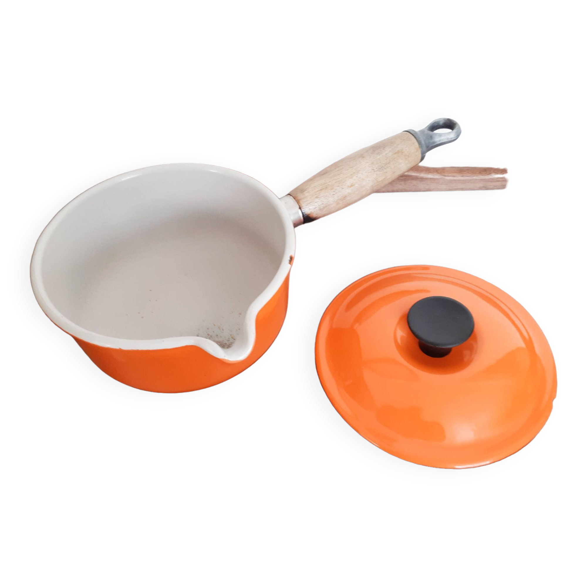 LOT DE 3 casseroles Marrons en fonte avec Couvercle Manches en bois LE CREUSET EUR 69,00 - FR