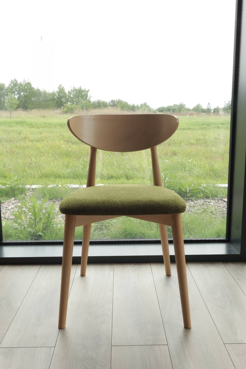 Natural Dining Chair with green upholstery, new modern design vintage style