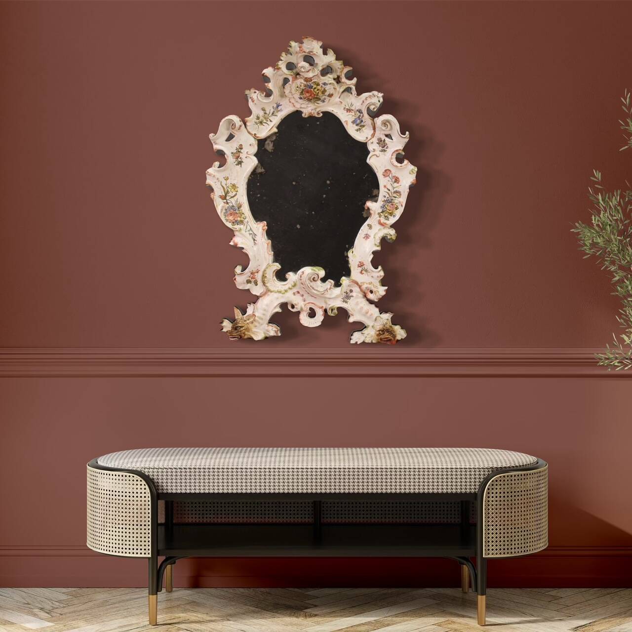 Grand miroir en céramique du XXe siècle