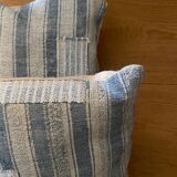 Pair of antique kilim style canvas cushions woven, patched and hand embroidered