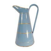 Old jug or water pitcher in blue and gold enamelled sheet metal