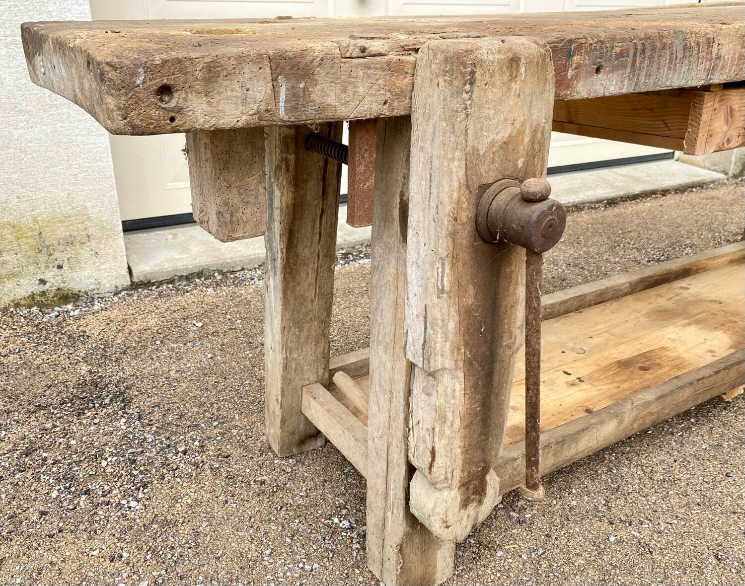 Antique French Carpenter's Workbench in Solid Beech – Early 20th Century
