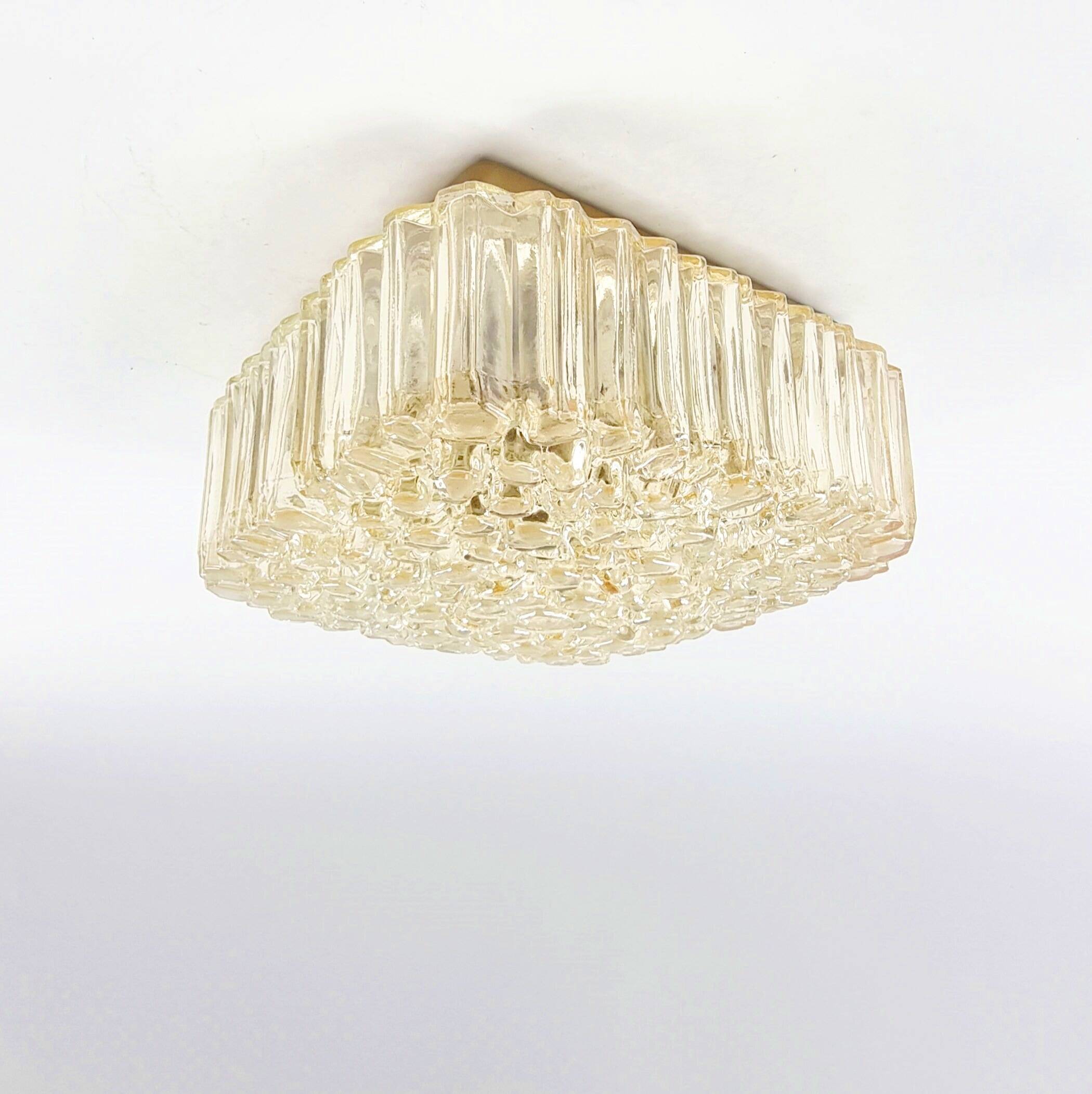 Mid Century Amber Glass Ceiling Light By Helena Tynell For Limburg, Germany, 1970s