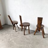 Set of three alpine chairs in solid pine, France, 1950s.