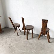 Trio de chaises d'alpage en pin massif, France, années 1950