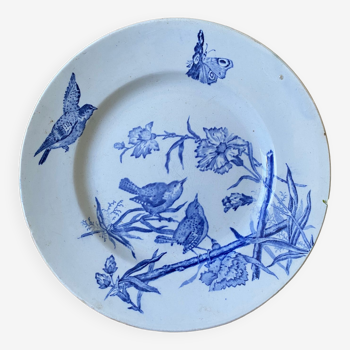 Assiette décor oiseaux et papillon bleus