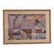Pair of large Richard Hall geometric abstract mixed media lithographs with gold