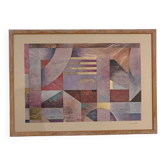 Pair of large Richard Hall geometric abstract mixed media lithographs with gold