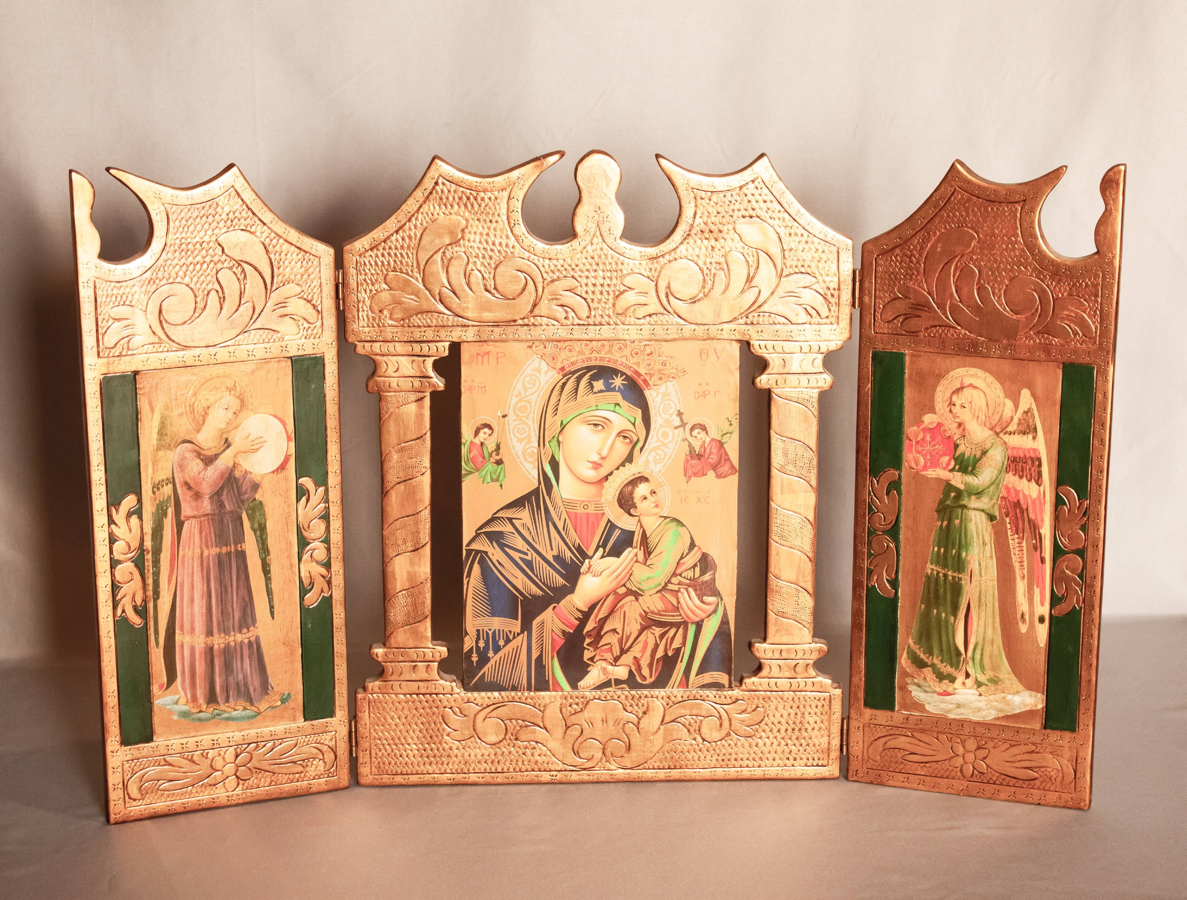 Tríptico religioso. quadro religioso.