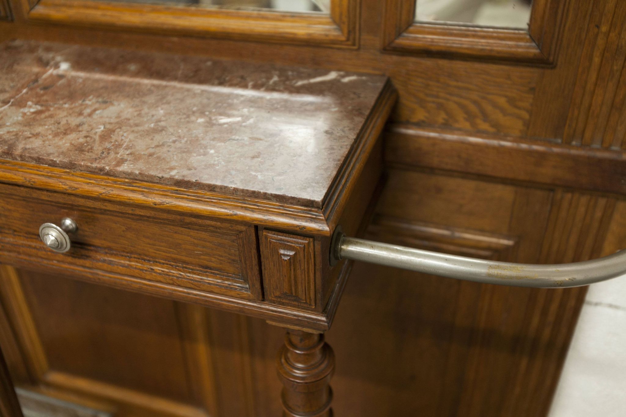 Napoleon III style walnut wardrobe, late 19th century, 3 mirrors, marble top, 8 coat hooks