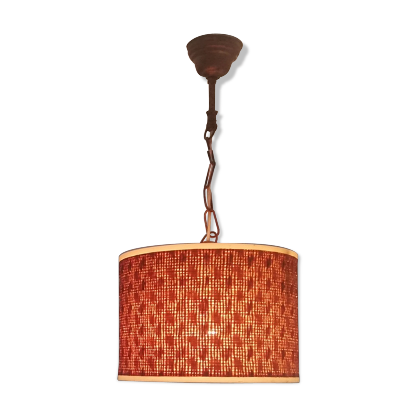 Orange Ceiling lamp vintage 70s made of straw