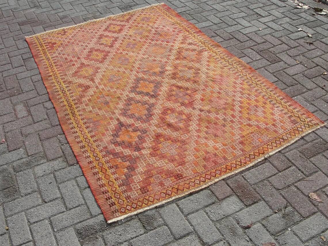 Turkish kilim area rug, vintage kilim rugs runner