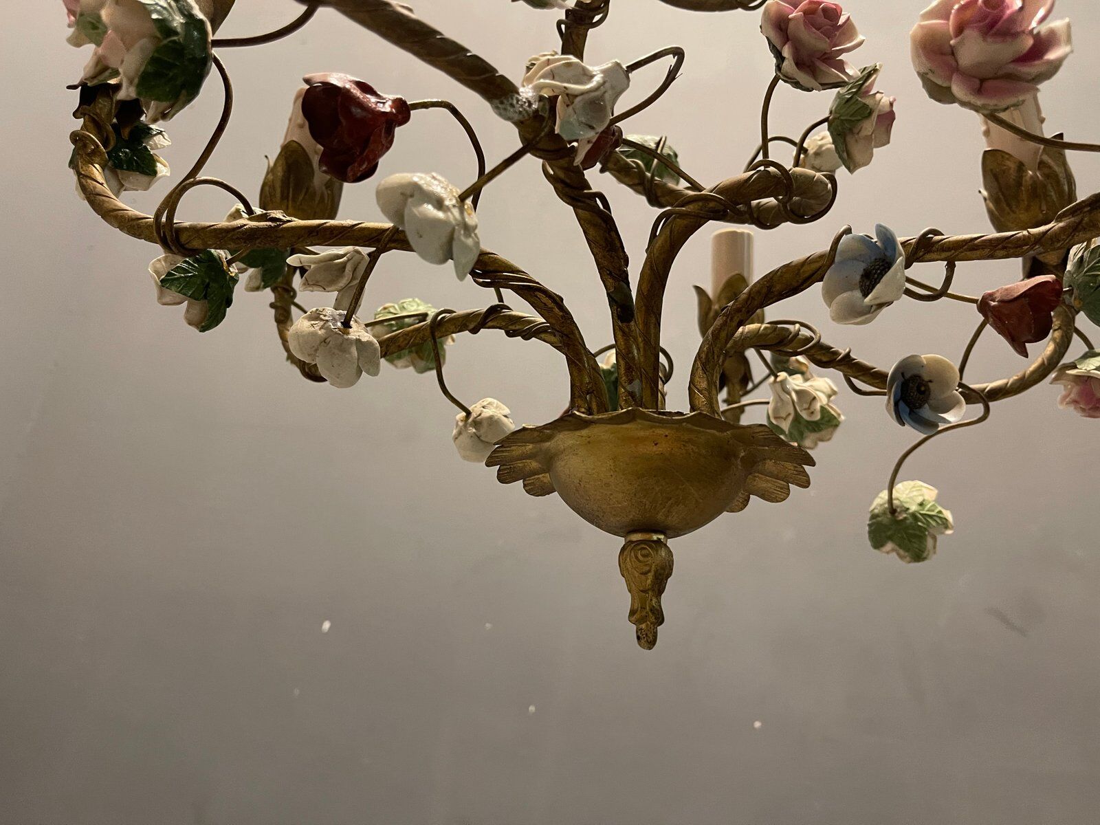 Italian Tole Ceramic Flower Chandelier, 1960s