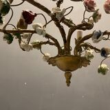Italian Tole Ceramic Flower Chandelier, 1960s