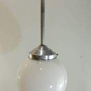 Vintage suspension in aluminum metal and opaline glass globe – Industrial design