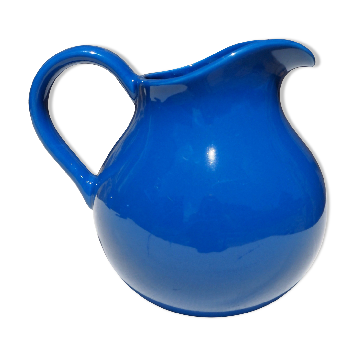 Blue ceramic belly pitcher