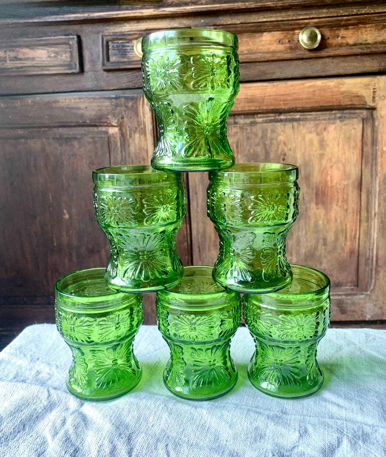 Green orangeade glasses, Italy, 1970s