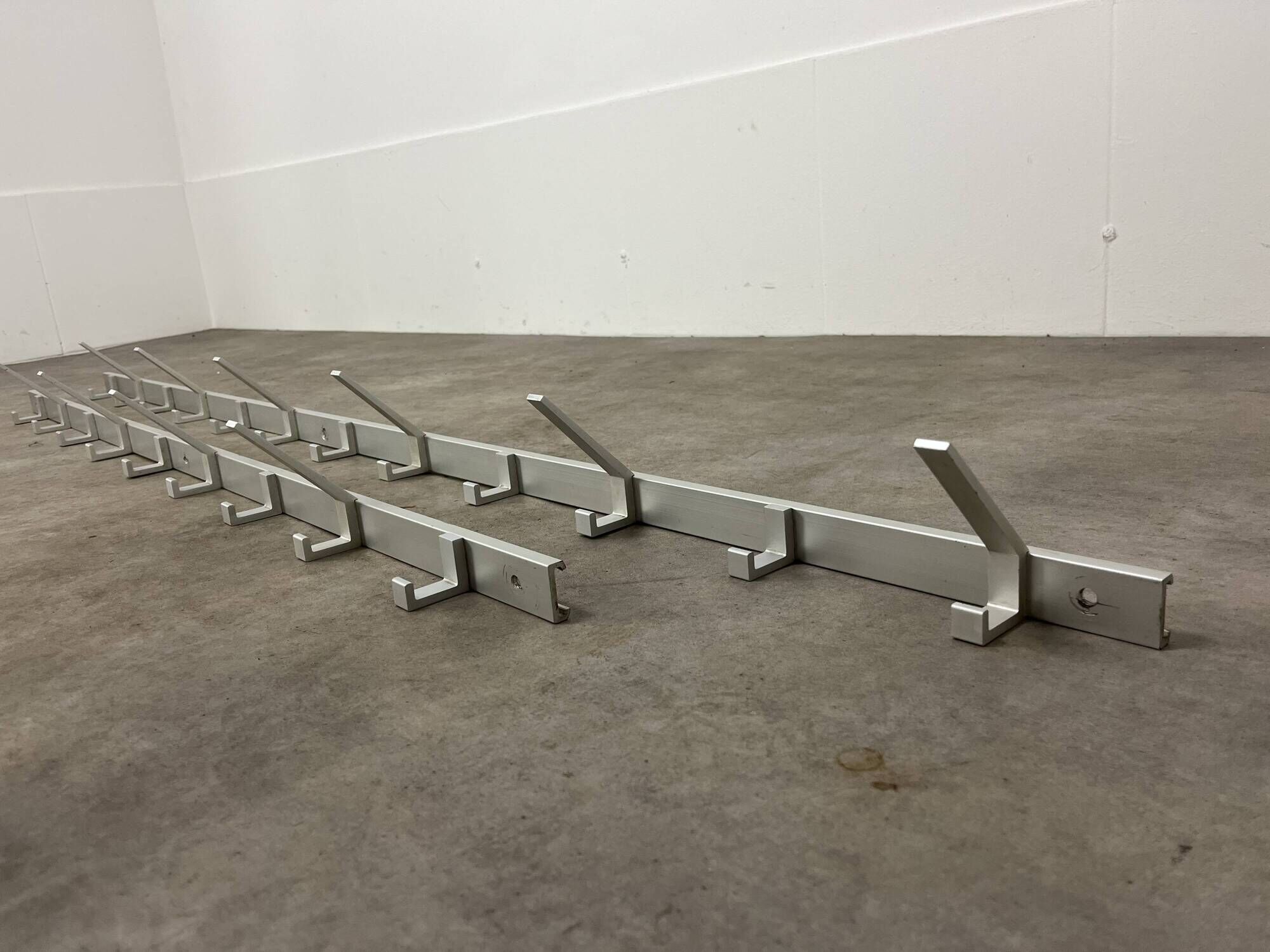 70s design aluminum wall coat rack, 21 hooks