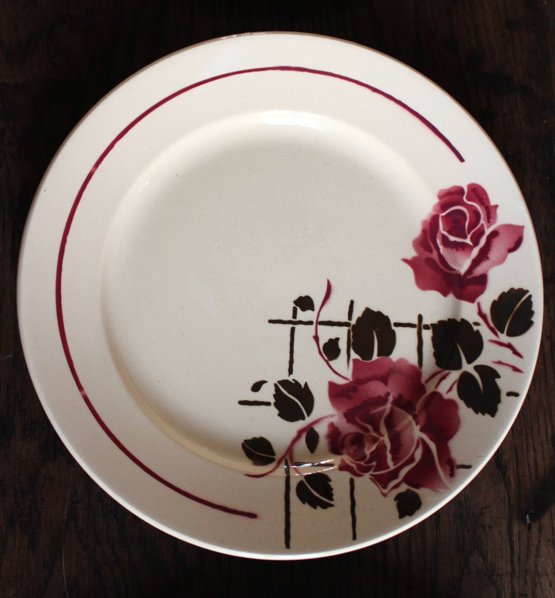 A set of 6 mismatched blue and pink floral dinner plates from Terre de Fer, Digoin.