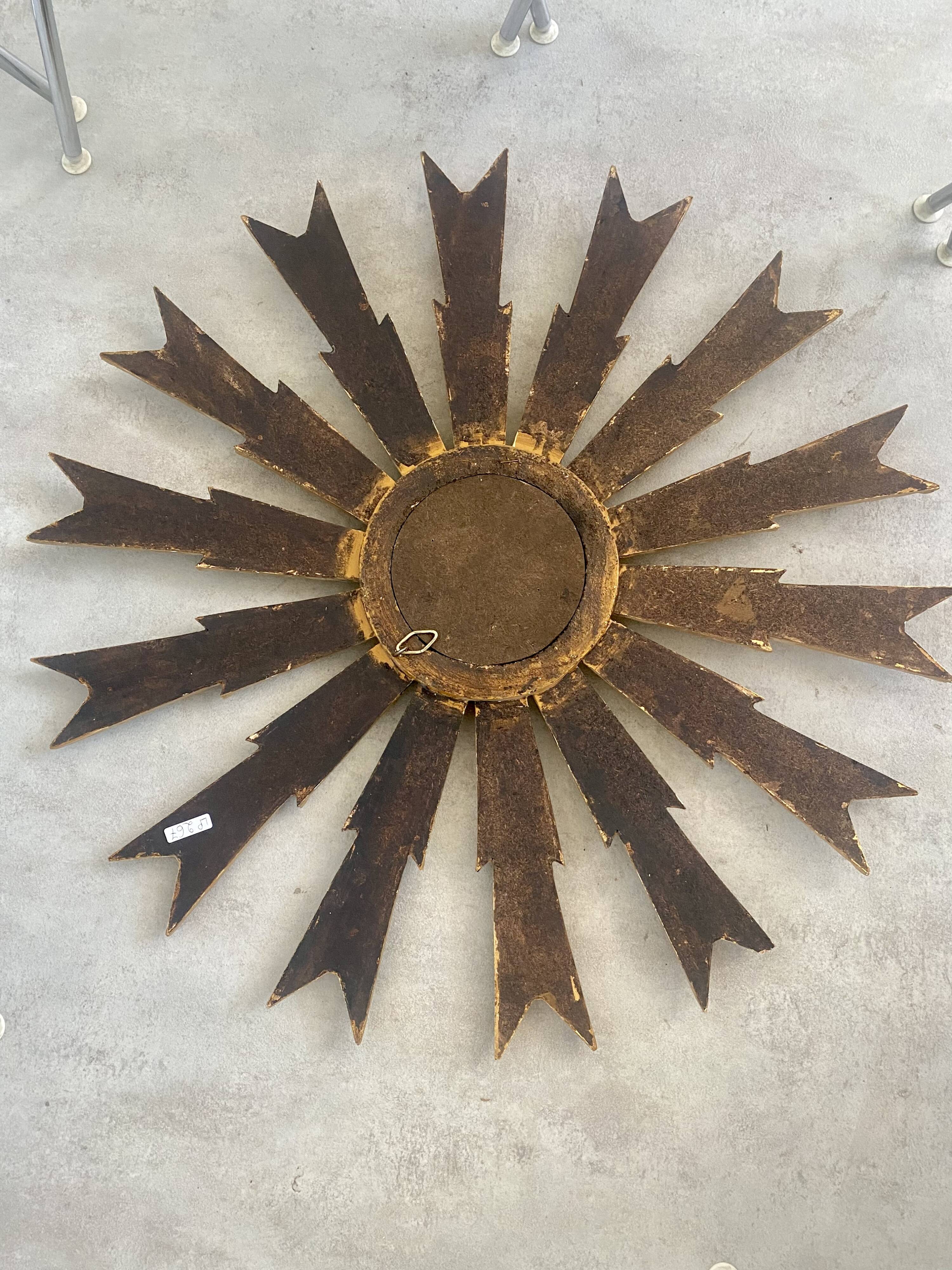 Mirror sun in gilded wood XXL facet mirror design year 60