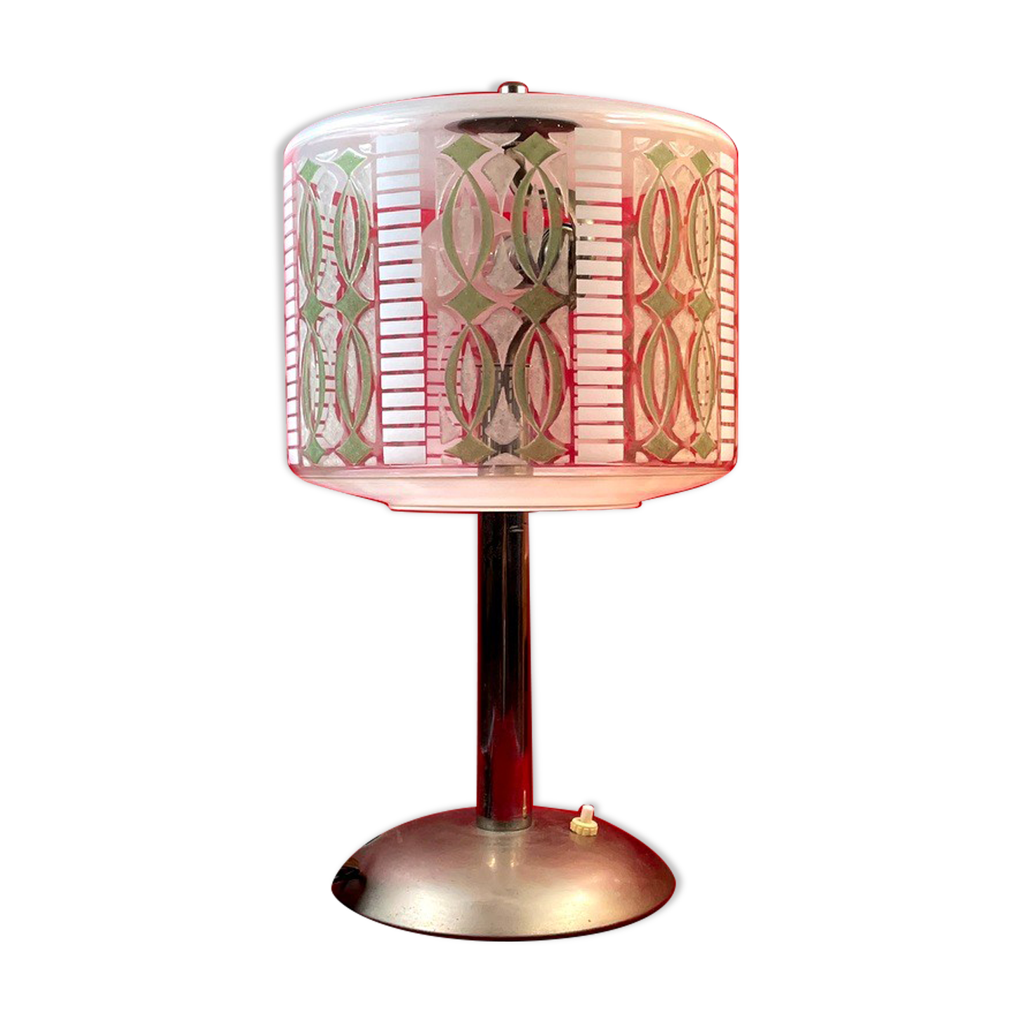 Lampe art deco verrerie émaillée à décor géométrique & d'arabesques
