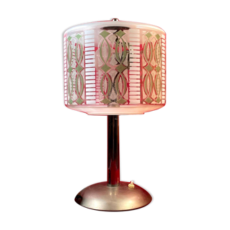 Lampe art deco verrerie émaillée à décor géométrique & d'arabesques