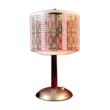 Lamp art deco verrerie emaillee with geometric decoration & arabesques
