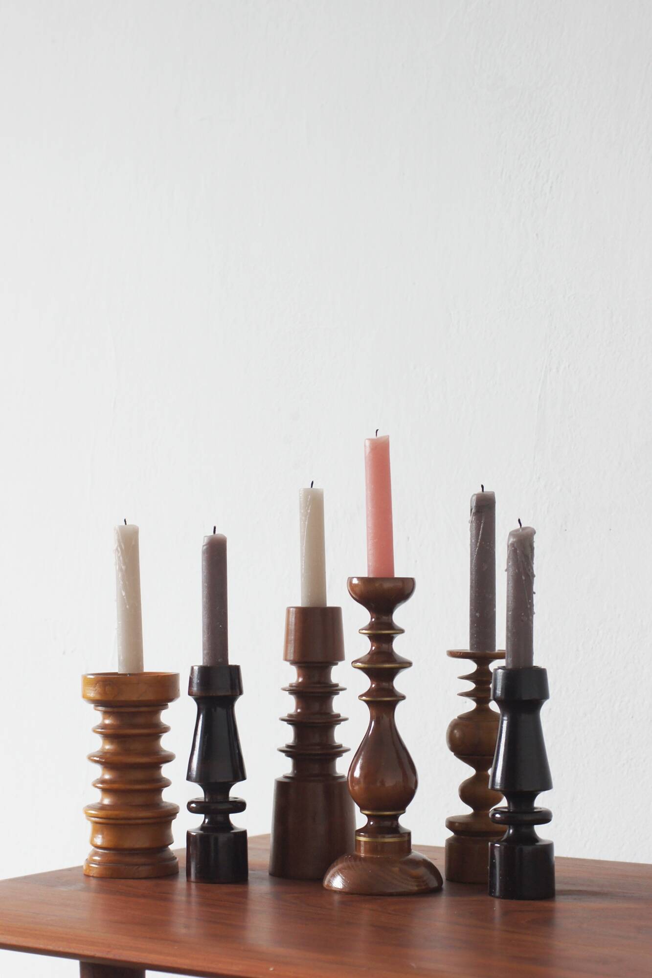 Scandinavian Wooden Candleholders, Set of 6