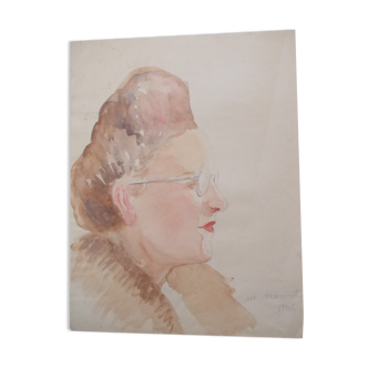 watercolor drawing PORTRAIT OF WOMAN WITH GLASSES 1946 Maurice Marinot, on paper