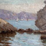 The cornice, marine in oil on wood, early 20th century.