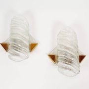 Large pair of 1970s Murano glass and brass wall sconces by Hillebrand