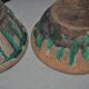 Set de 2 bols mid-century en grès marron et vert, patine rustique