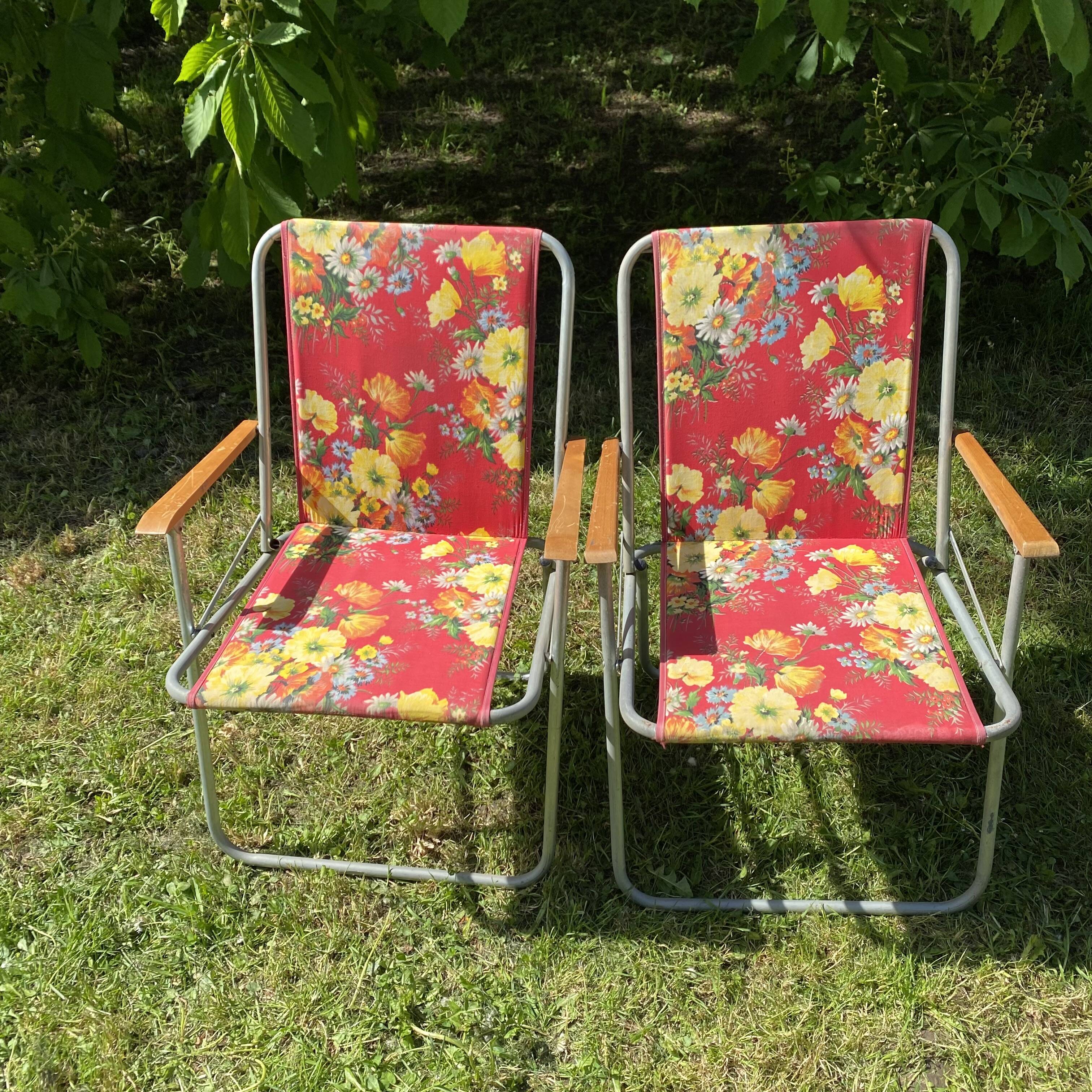60s floral camping folding chairs