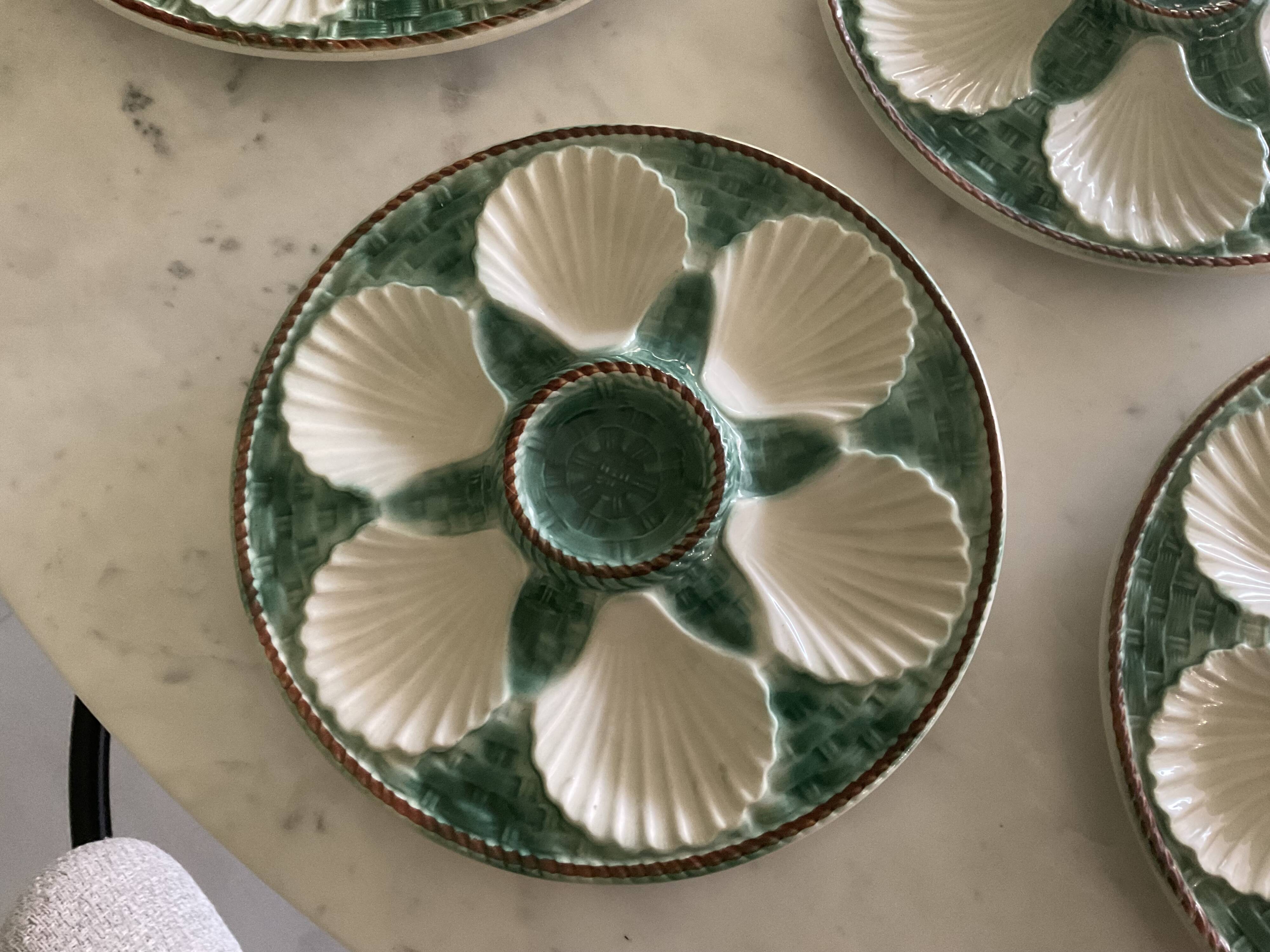6 oyster plates and Longchamps barbotine dish