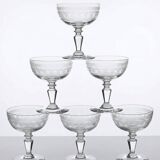 Set of 6 antique fine crystal champagne glasses, star engraved, 19th-20th century.