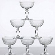 Set of 6 antique fine crystal champagne glasses, star engraved, 19th-20th century.