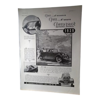 Publicité papier peugeot  la berline 202  issue revue d'époque  1939