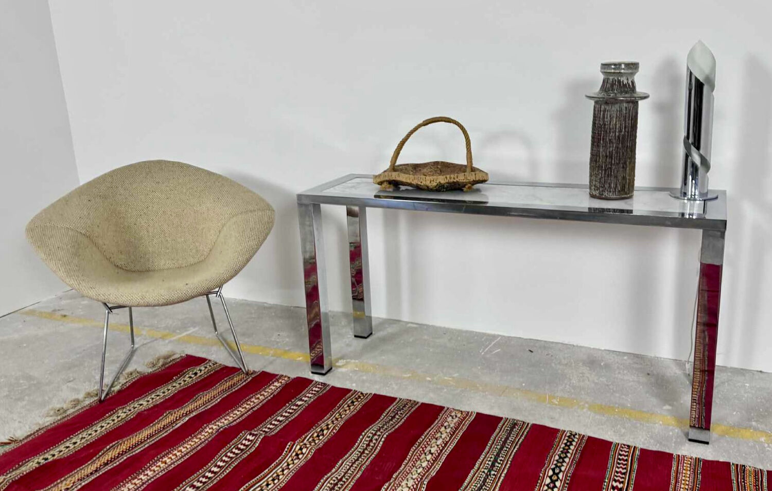 Seventies console structure chrome white marble top