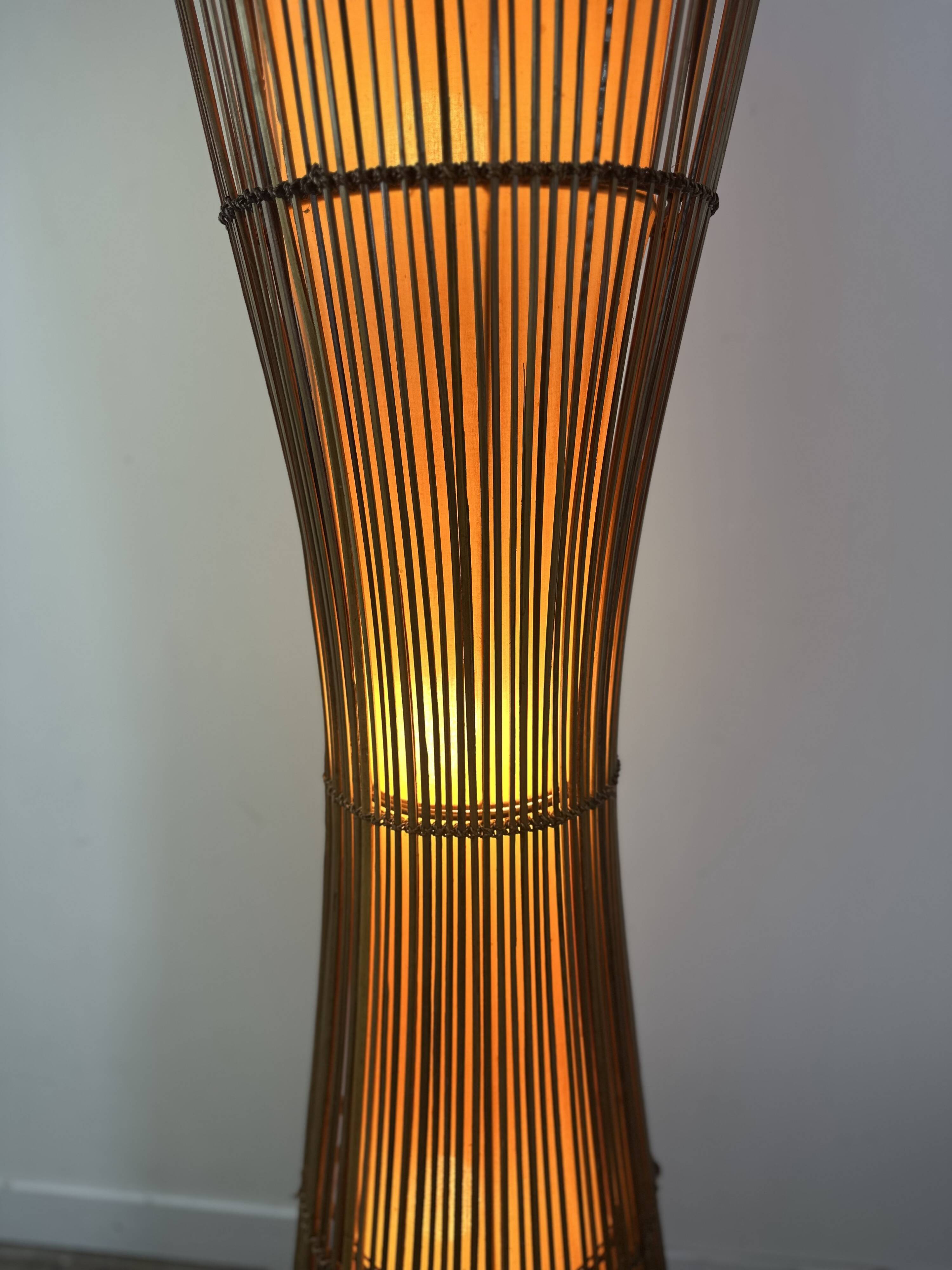 Kobe floor lamp metal and rattan 1990s Ht 170 cm