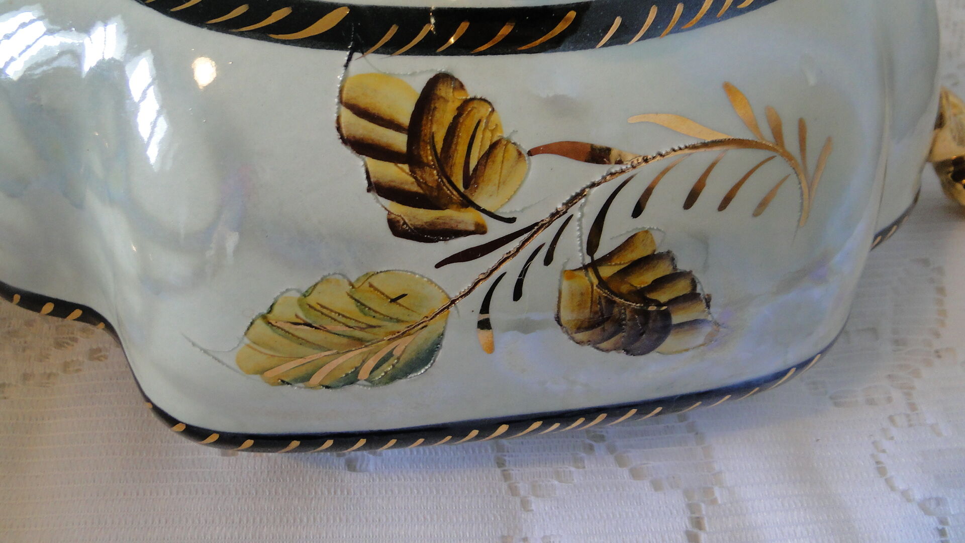 Vegetable soup tureen with old barbotine porcelain dish H.Becquet quarqueron