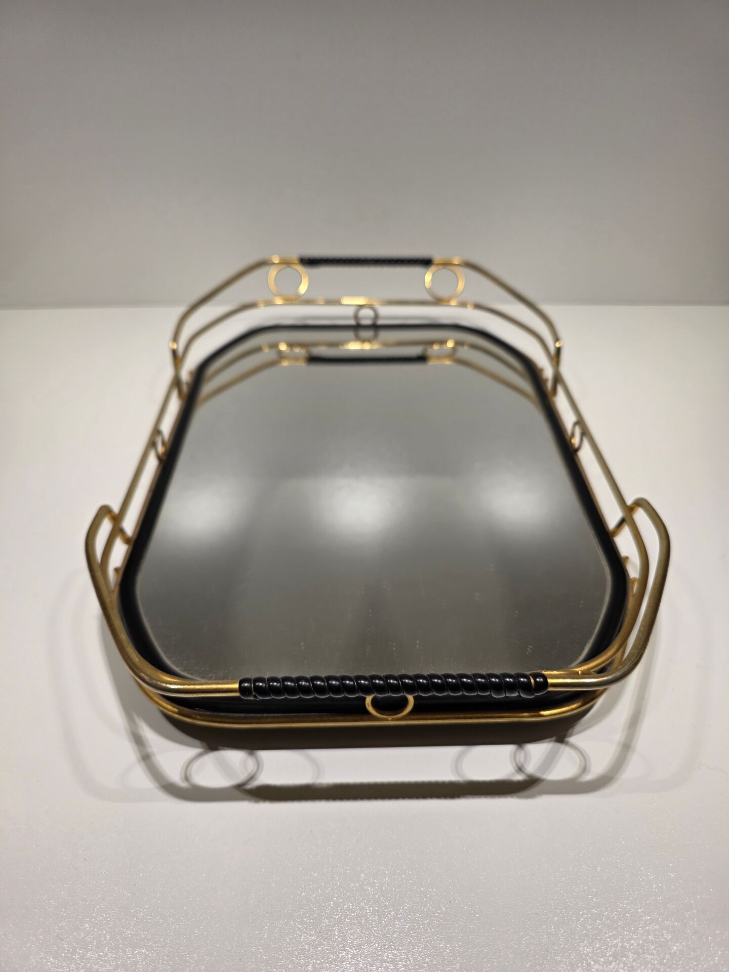 60s serving dish mirror and gold metal