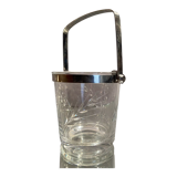 Cut crystal ice bucket with plant decoration and stainless steel frame