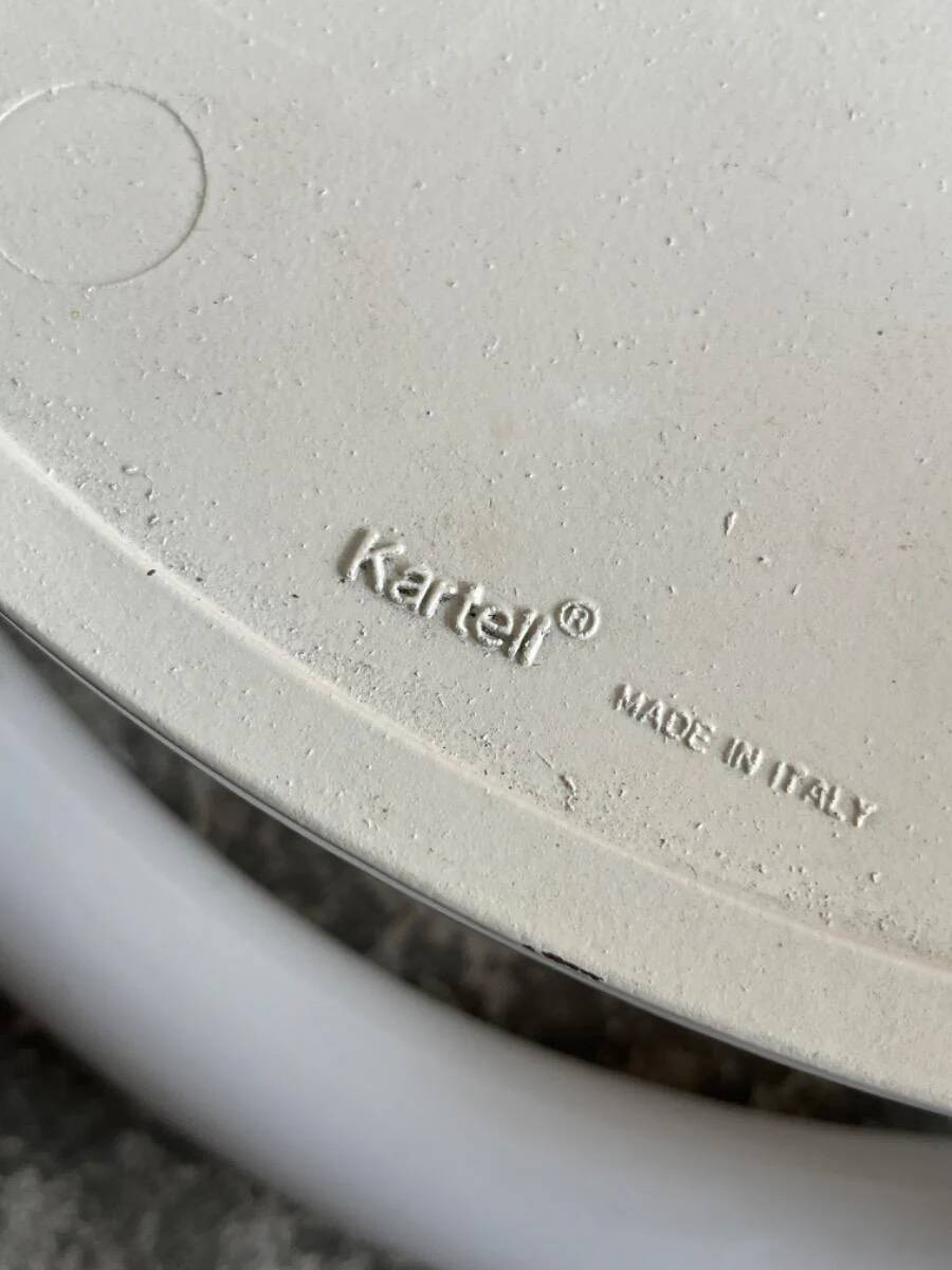 White molded plastic Kartell stool with metal legs — Anna Castelli Ferrieri, 1970s