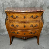 Small Louis XV dresser in marquetry and pink marble