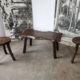 Pair of brutalist wooden stools