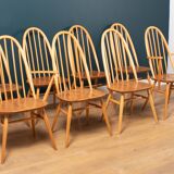 Vintage ercol elm model 445 grand plan dining table & 8 chairs including two carvers